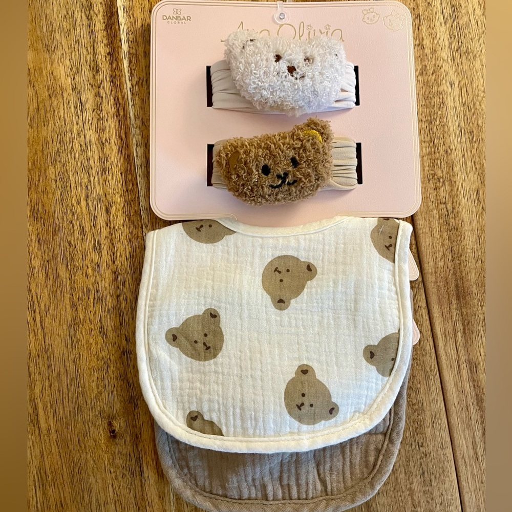 Kids Bear Hair Clips and Bib Set